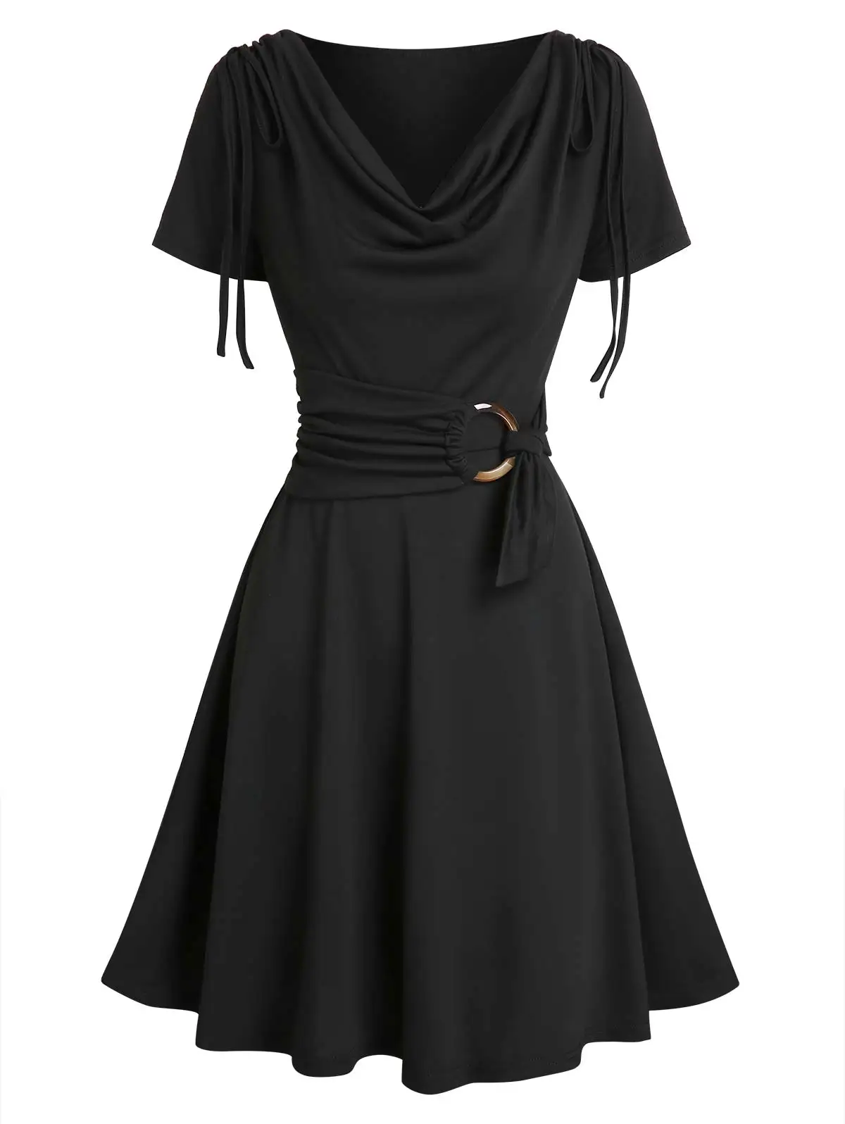 

Gothic Draped Cowl Neck Mini Casual Dress Casual Ruched A Line High Waisted Summer Dresses