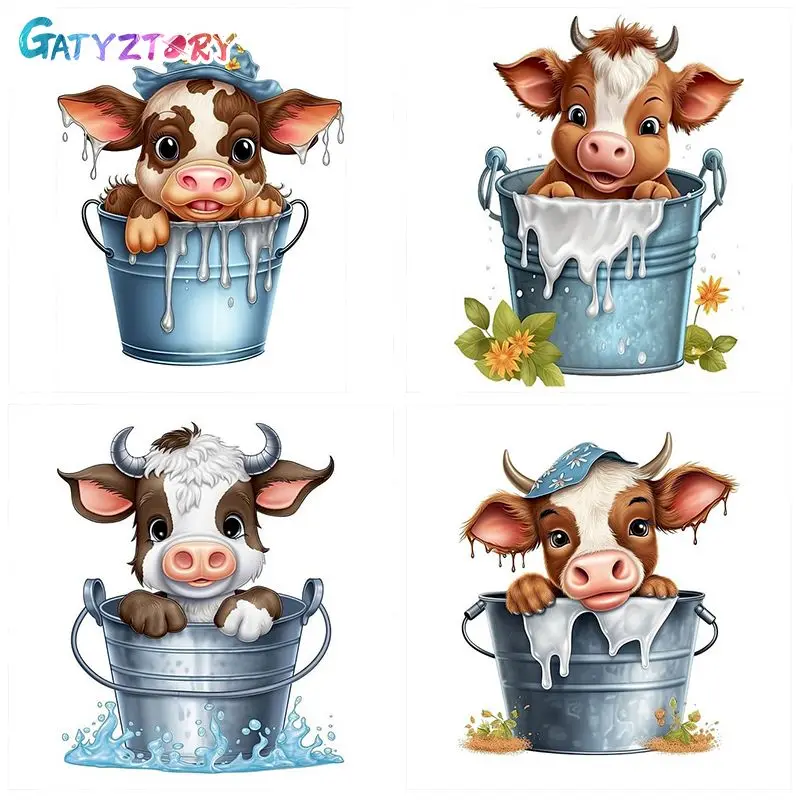 

GATYZTORY Acrylic Painting By Numbers DIY Gift Coloring By Numbers Cartoon Cow Animals Scenery Home Decoration Paint Kit Artwork