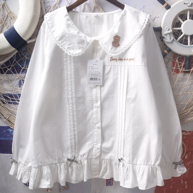 Рубашка хлопковая с вышивкой, блузка в стиле девушки Мори, милый кружевной топ с воротником «Питер Пэн» и длинными рукавами, весна-осень
Рубашка хлопковая с вышивкой, блузка в стиле девушки Мори, милый кружевной топ с воротником «Питер Пэн» и длинными рукавами, весна-осень