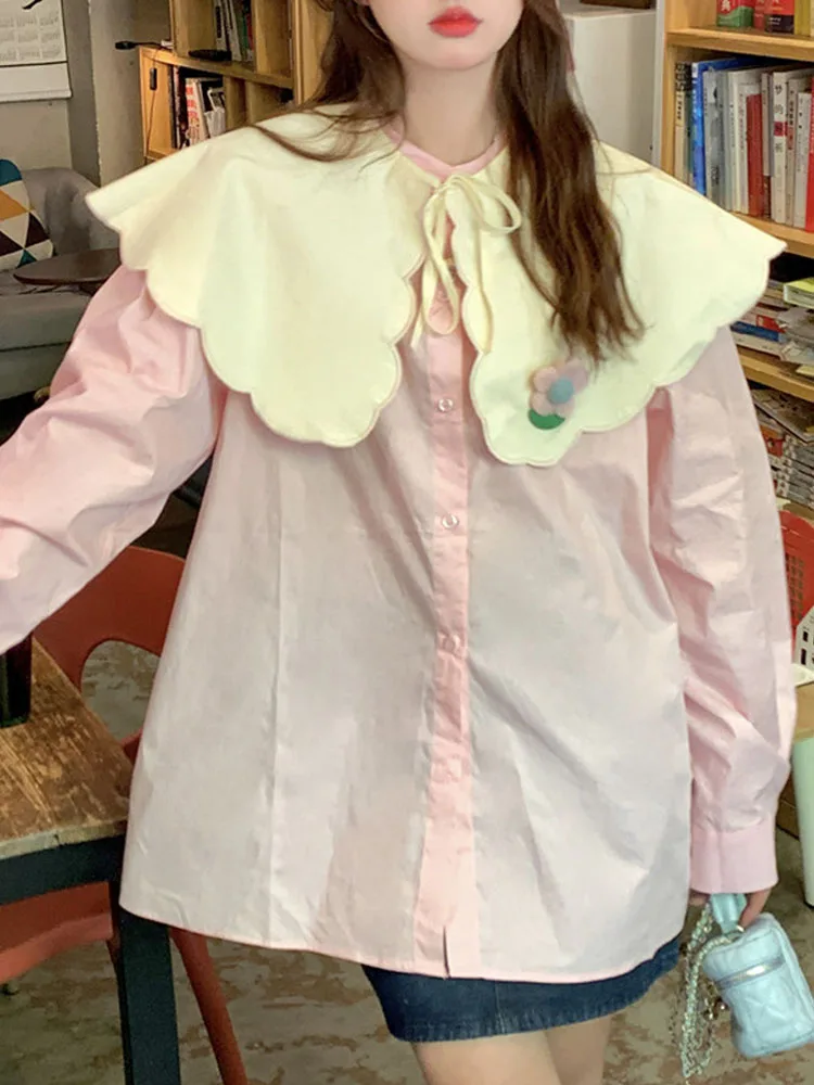 KIMOKOKM Preppy Style Autumn Childlike Blouses Shirt Sweety Detachable Peter Pan Collar Design Kawaii Full Sleeve Pink Shirts
KIMOKOKM Preppy Style Autumn Childlike Blouses Shirt Sweety Detachable Peter Pan Collar Design Kawaii Full Sleeve Pink Shirts