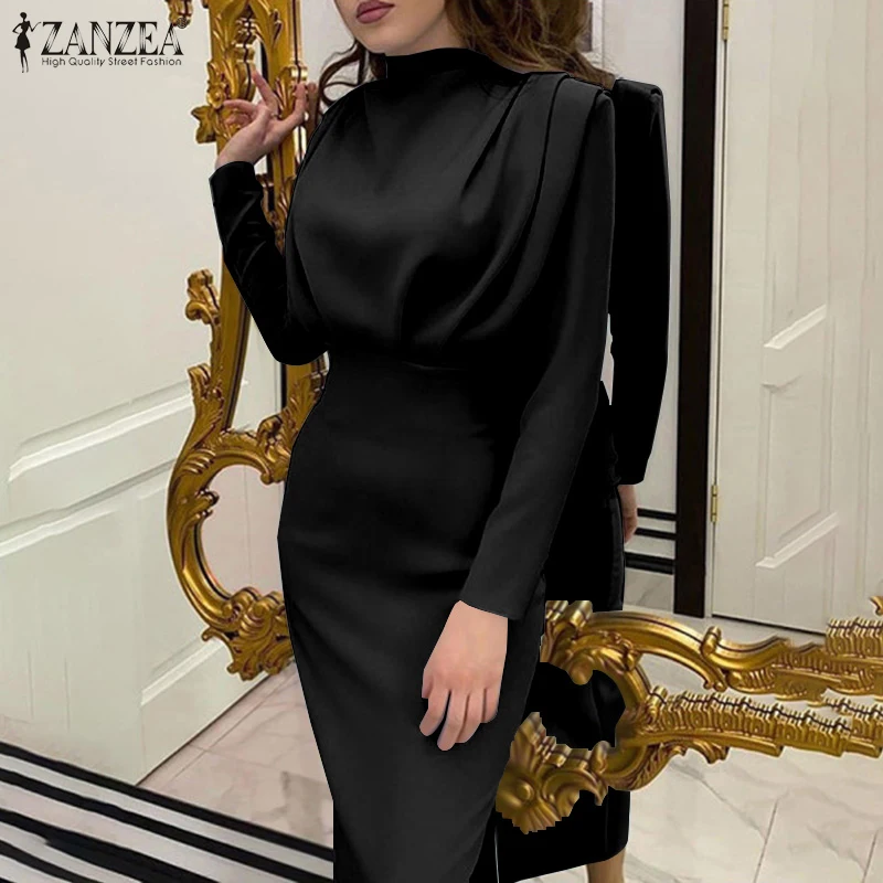 Весна 2022, вечернее облегающее платье ZANZEA, модное облегающее длинное женское платье OL с высоким воротником, женские элегантные однотонные пл... 
Весна 2022, вечернее облегающее платье ZANZEA, модное облегающее длинное женское платье OL с высоким воротником, женские элегантные однотонные пл...