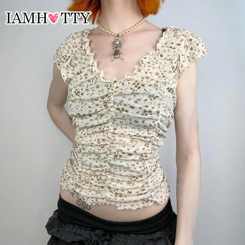 IAMHOTTY Prairie Chic Cute Floral Print Crop Top Ruched V-neck Sexy T-shirts Fairycore Grunge Drop Sleeves Vintage Tee Coquette
IAMHOTTY Prairie Chic Cute Floral Print Crop Top Ruched V-neck Sexy T-shirts Fairycore Grunge Drop Sleeves Vintage Tee Coquette