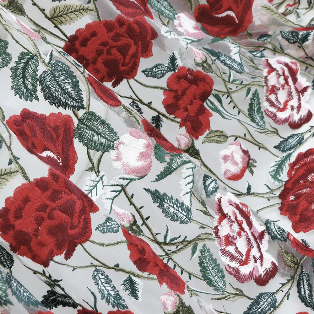 

Высококачественная абрикосовая Мягкая сетчатая ткань с трехмерной вышивкой розы, швейный чонсам, материал одежды