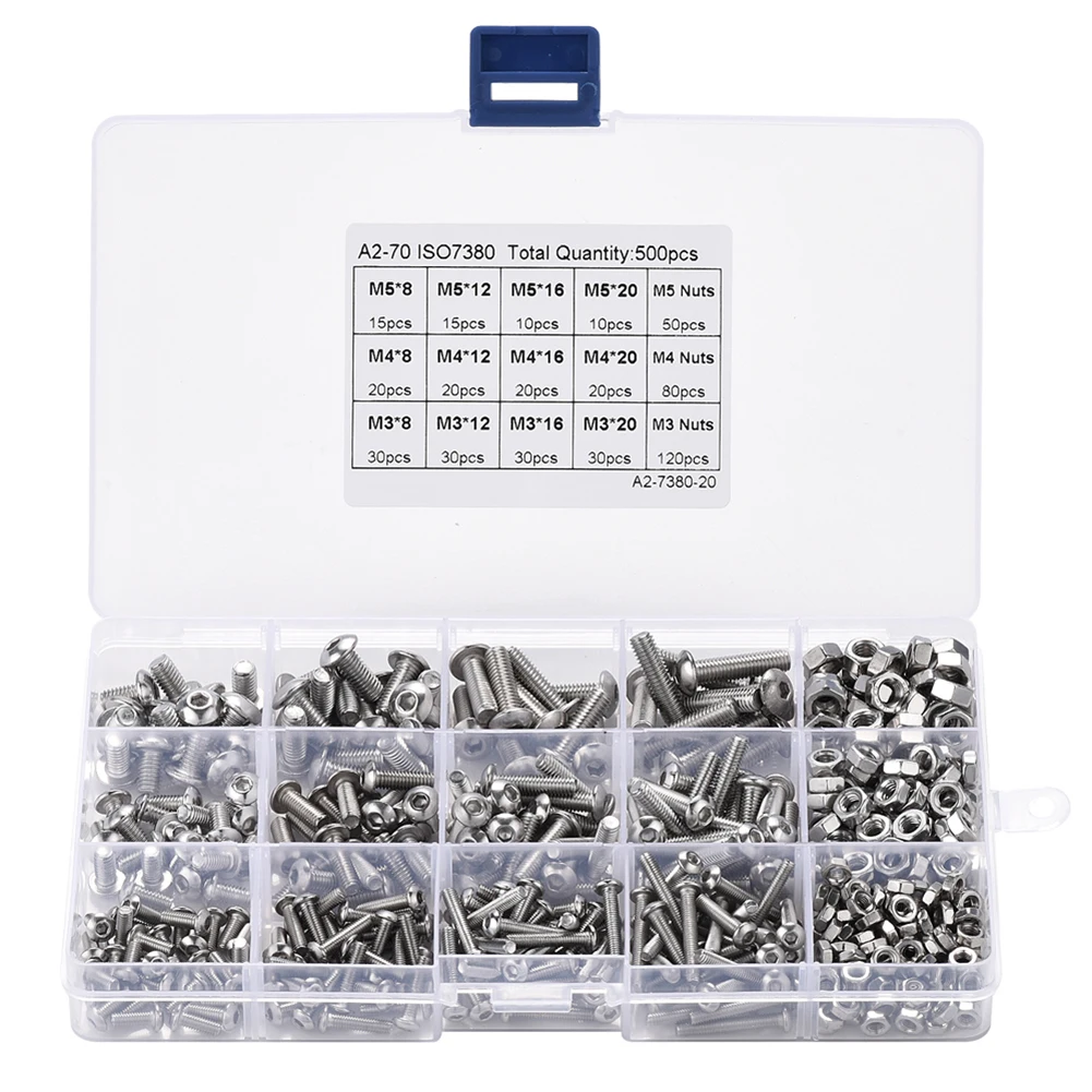 500Pcs M3 M4 M5 304 Stainless Steel Hex Socket Round Button Head Cap Bolts Nut Pan Hexagon Allen Socket Drive Screws Assortment
500Pcs M3 M4 M5 304 Stainless Steel Hex Socket Round Button Head Cap Bolts Nut Pan Hexagon Allen Socket Drive Screws Assortment