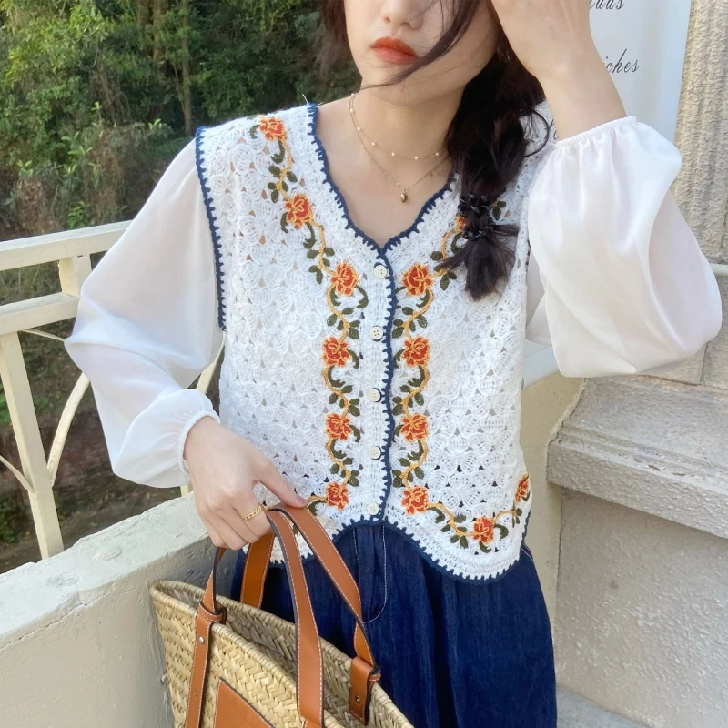Women Chiffon Puff Long Sleeve Crop Cardigan Top Hollow Out Crochet Embroidery Floral Sweater Shirt Contrast Color Trim Button 
Women Chiffon Puff Long Sleeve Crop Cardigan Top Hollow Out Crochet Embroidery Floral Sweater Shirt Contrast Color Trim Button