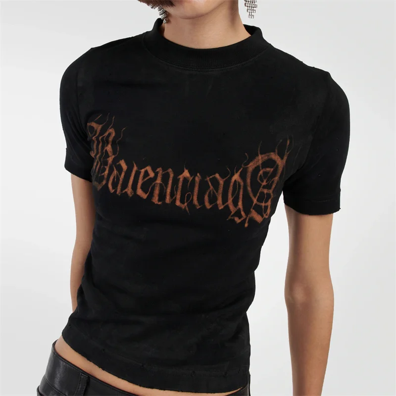 Женская футболка, Новинка лета 2023, корейская мода, винтажный Состаренный топ с круглым вырезом и коротким рукавом, из чистого хлопка эластичная, пуловер traf 
Женская футболка, Новинка лета 2023, корейская мода, винтажный Состаренный топ с круглым вырезом и коротким рукавом, из чистого хлопка эластичная, пуловер traf