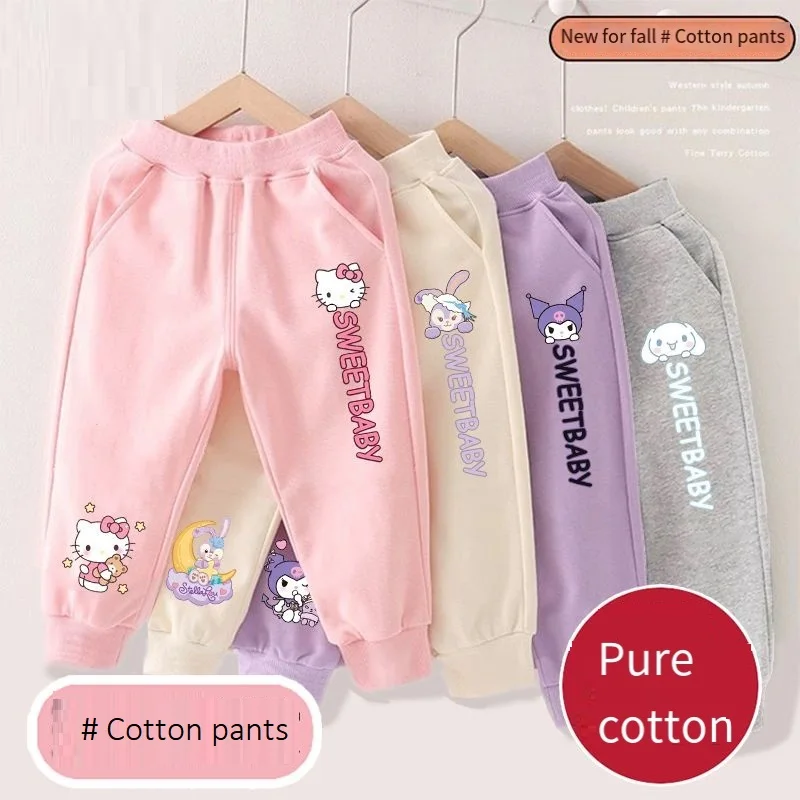 Детские повседневные брюки из хлопка, милые аниме Sanrio Hellokitty Kuromi, модные мягкие прочные спортивные штаны для мальчиков и девочек на осень 
Детские повседневные брюки из хлопка, милые аниме Sanrio Hellokitty Kuromi, модные мягкие прочные спортивные штаны для мальчиков и девочек на осень