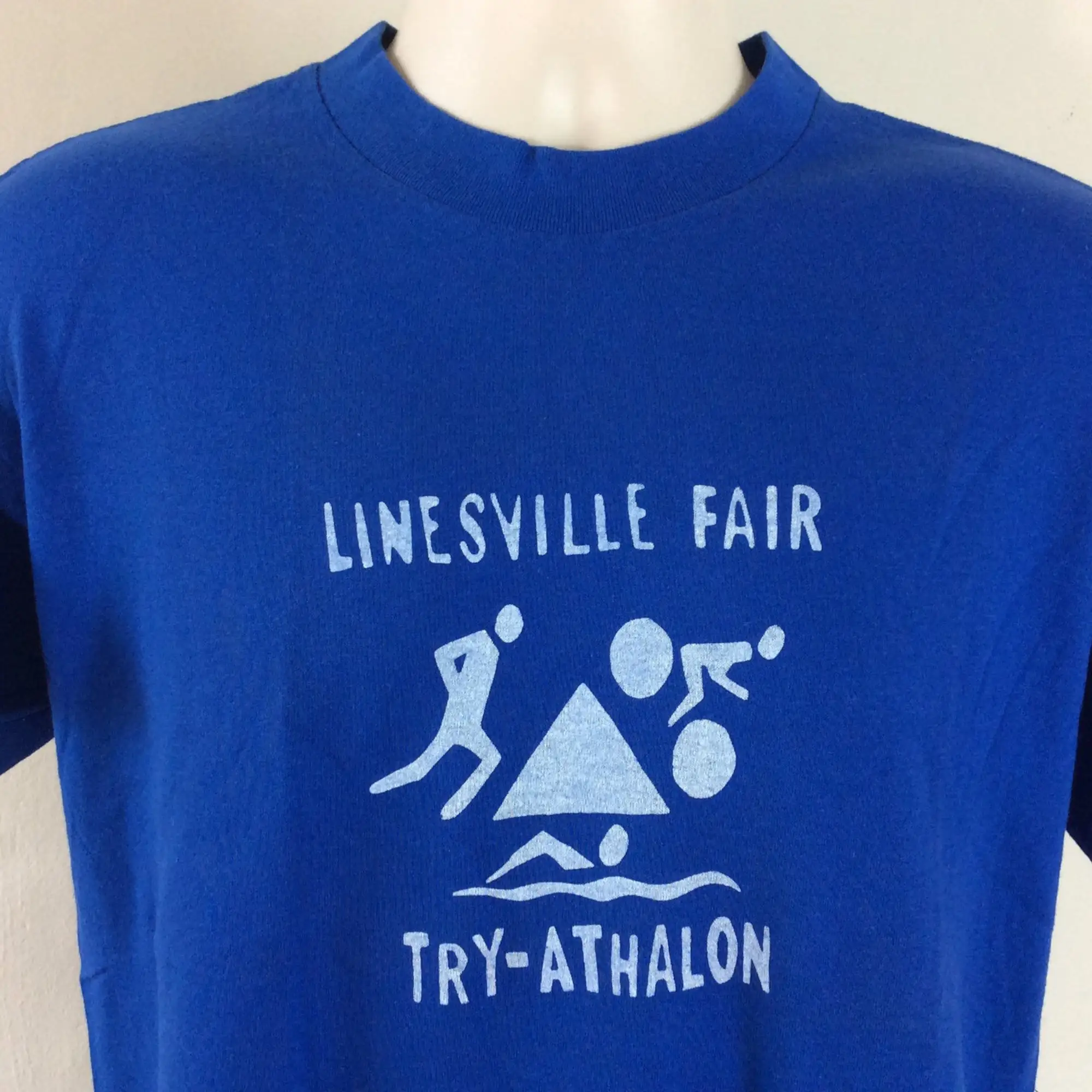 Vtg 80s Linesville Fair TryAthalon голубая футболка L 50/50 сувенир для триатлона