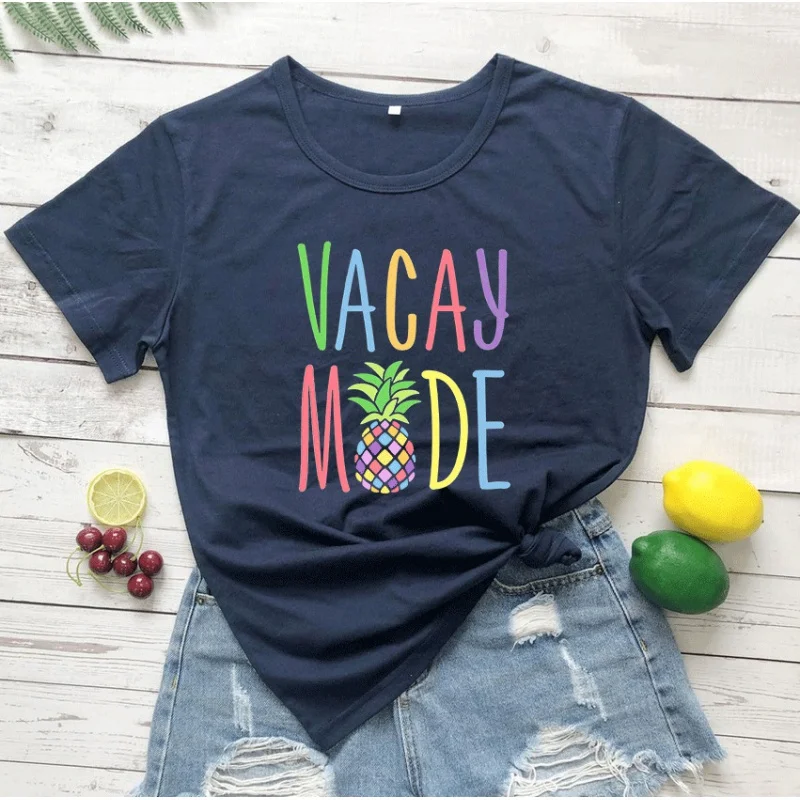 

Summer Casual Women's T-shirt Fashion Large Size Short Sleeve Personalized VACAY MODE Pineapple Print Loose Women's Tops
