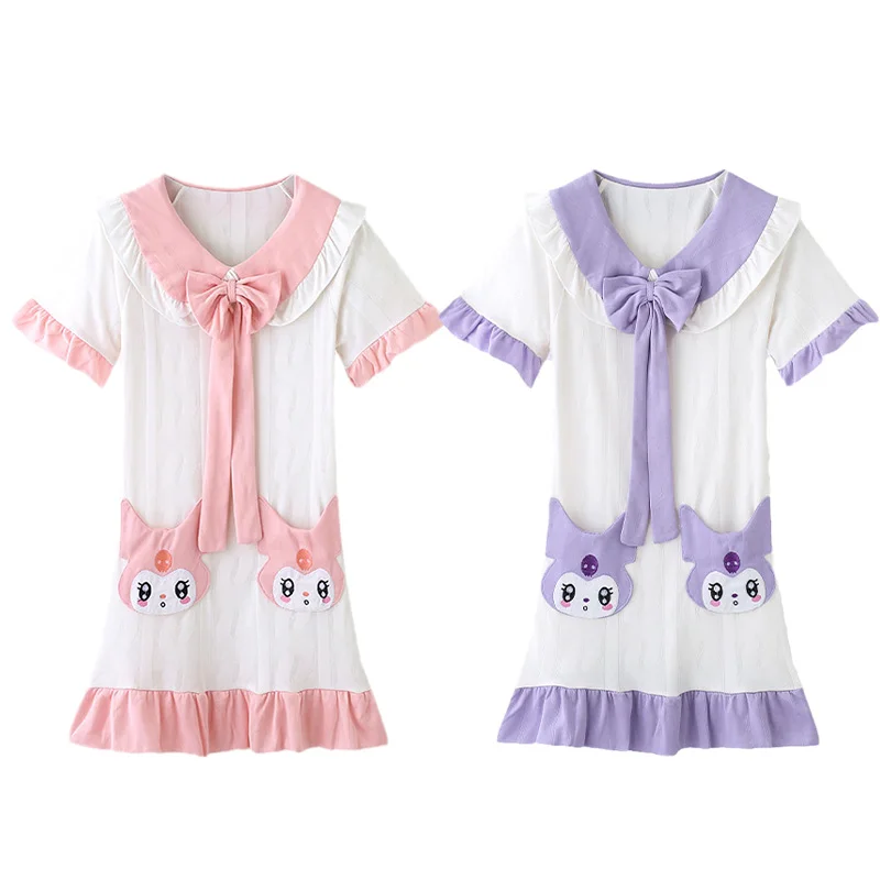 

Sanrios Kids Nightdress Summer Cartoon Short Sleeve Pajamas Kawaii Anime Cinnamoroll MyMelody Kuromi Cute Girl Dress Homewear