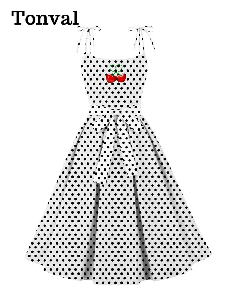 

Tonval Spaghetti Strap Polka Dot Print Dress Vintage Style for Women 50s Pinup Birthday Party Swing Dresses 2024 Summer