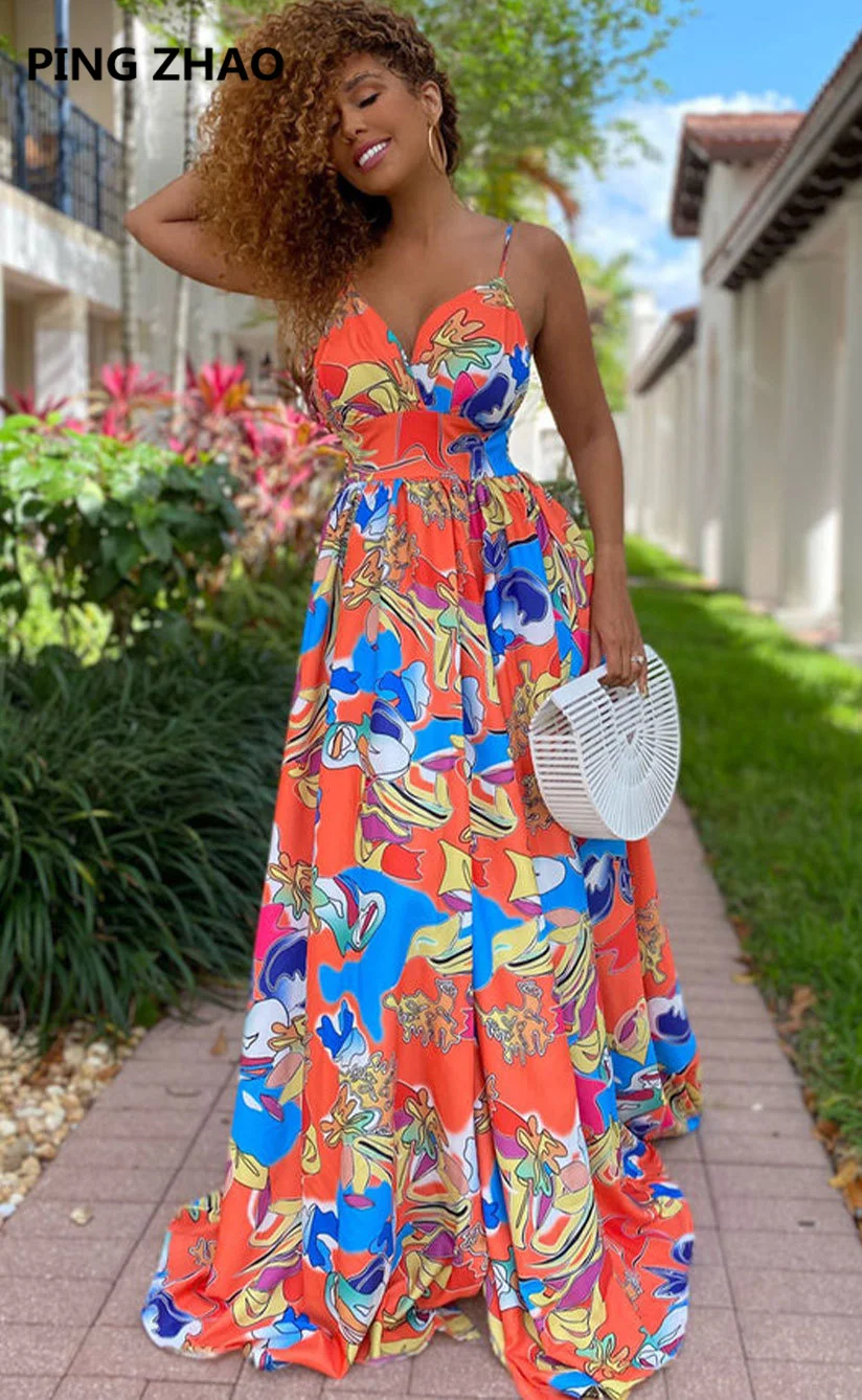 PING ZHAO Summer Sexy Slit Flower Print Bohemia Dress for Women High Waist Maxi Beach Dresses Elegant V Neck Suspenders Dress
PING ZHAO Summer Sexy Slit Flower Print Bohemia Dress for Women High Waist Maxi Beach Dresses Elegant V Neck Suspenders Dress