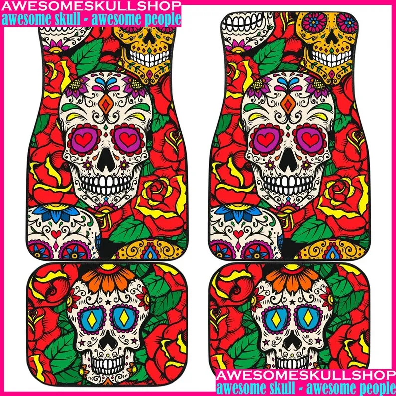 Set 4 pcs Sugar skull pattern Mexican skull day of the dead dia de los muertos skeleton calaveras skull car mat, skull car acces
Set 4 pcs Sugar skull pattern Mexican skull day of the dead dia de los muertos skeleton calaveras skull car mat, skull car acces