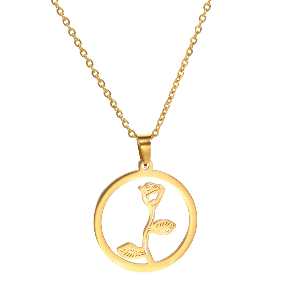 Stainless Steel Jewelry 2 Colors Gold Color Steel Color 23.7x21.4mm Roses In The Circle Pendant Necklace With 45+5cm Link Chain
Stainless Steel Jewelry 2 Colors Gold Color Steel Color 23.7x21.4mm Roses In The Circle Pendant Necklace With 45+5cm Link Chain