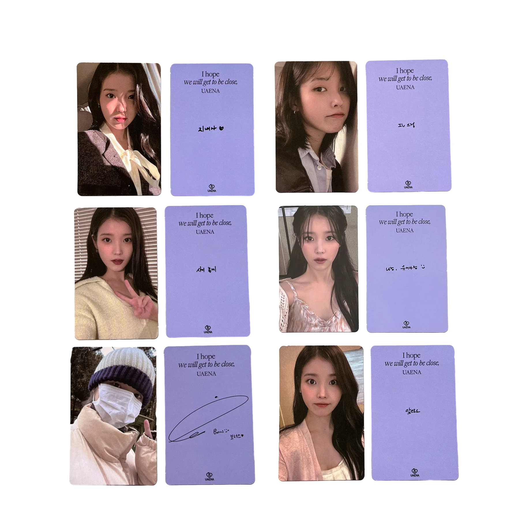 6 шт. фотокарты KPOP Singer IU Selfie Pop-up Shop SONIC RING LOMO Cards Lee JiEun бумажные карты UAENA коллекции фанатов
6 шт. фотокарты KPOP Singer IU Selfie Pop-up Shop SONIC RING LOMO Cards Lee JiEun бумажные карты UAENA коллекции фанатов