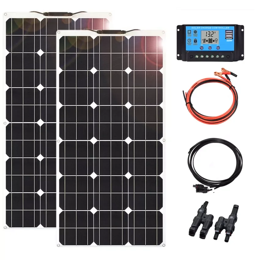 NEW 18V 100W 200W 300W 400W Monocrystalline Flexible Solar Panels Kit With PWM Controller For 12V/24V Battery Charger/Home/RV/Bo
NEW 18V 100W 200W 300W 400W Monocrystalline Flexible Solar Panels Kit With PWM Controller For 12V/24V Battery Charger/Home/RV/Bo