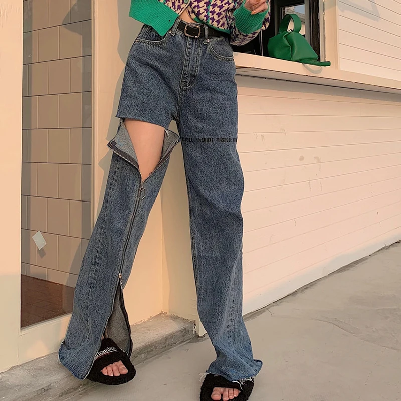 2022 New Spring Vintage Women Jeans Za Baggy Chain on Straight Wide Leg Denim Pants Femme Fashion Ripped Zipper Trousers Mujer
2022 New Spring Vintage Women Jeans Za Baggy Chain on Straight Wide Leg Denim Pants Femme Fashion Ripped Zipper Trousers Mujer