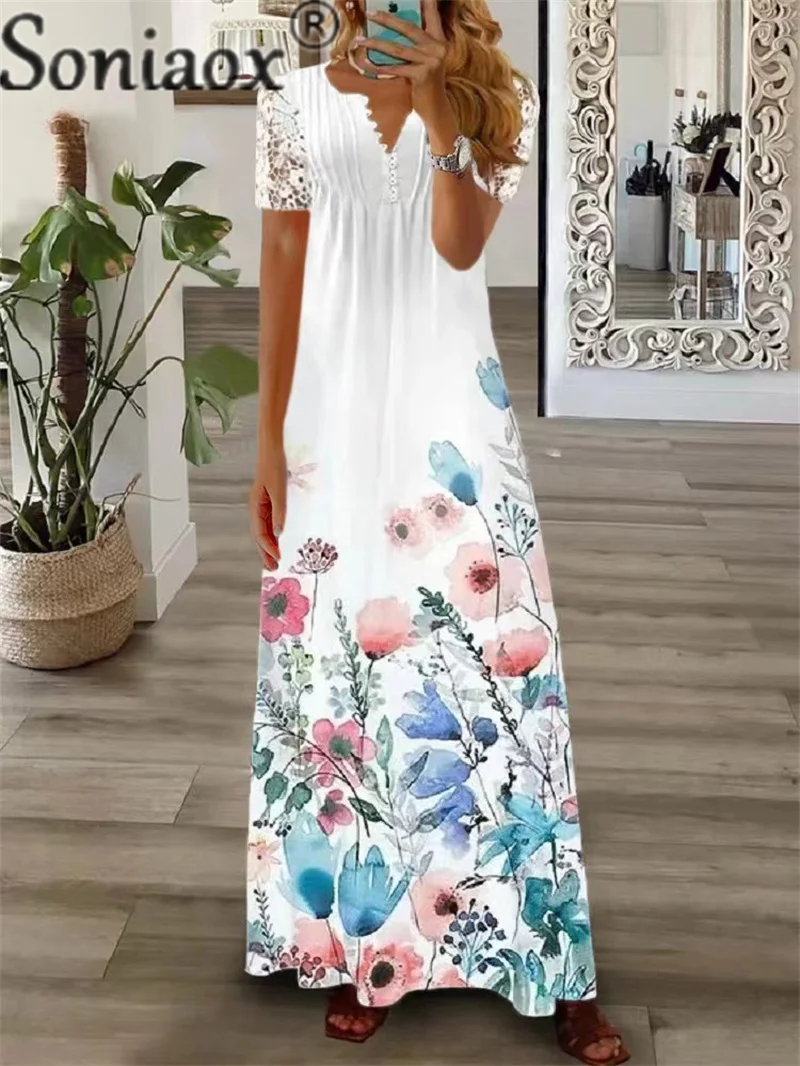 Elegant Print Button Splicing V Neck Dress Women's Lace Short Sleeve Dressy Female 2023 Summer Daily Casual Commuter Long Skirt
Elegant Print Button Splicing V Neck Dress Women's Lace Short Sleeve Dressy Female 2023 Summer Daily Casual Commuter Long Skirt