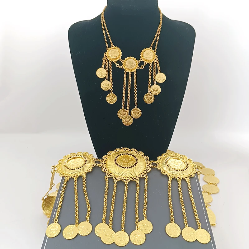 New Muslim Jewelry Set Gold Plated Necklace Turkey Coin Pendant Ladies Body Chain Set Middle East Bridal Belt Free Hang Shipping
New Muslim Jewelry Set Gold Plated Necklace Turkey Coin Pendant Ladies Body Chain Set Middle East Bridal Belt Free Hang Shipping
