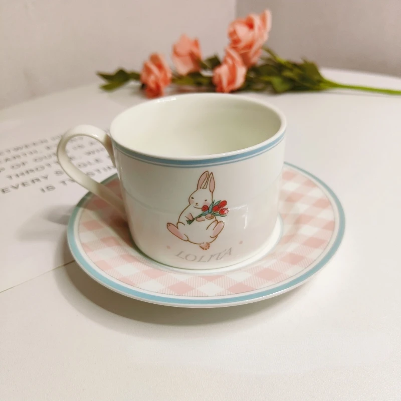 

South Korea INS Wind Ceramic Coffee Cup and Saucer Set Lovely Little Rabbit Girl Heart Afternoon Tea Milk Breakfast Cup