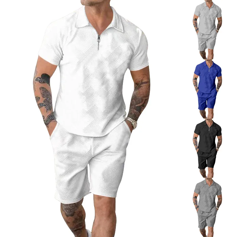 2023 Mens Suits Summer New Jacquard Polo Short Sleeve Suit Zipper Lapel Short Sleeve Shorts Suit for Men
2023 Mens Suits Summer New Jacquard Polo Short Sleeve Suit Zipper Lapel Short Sleeve Shorts Suit for Men