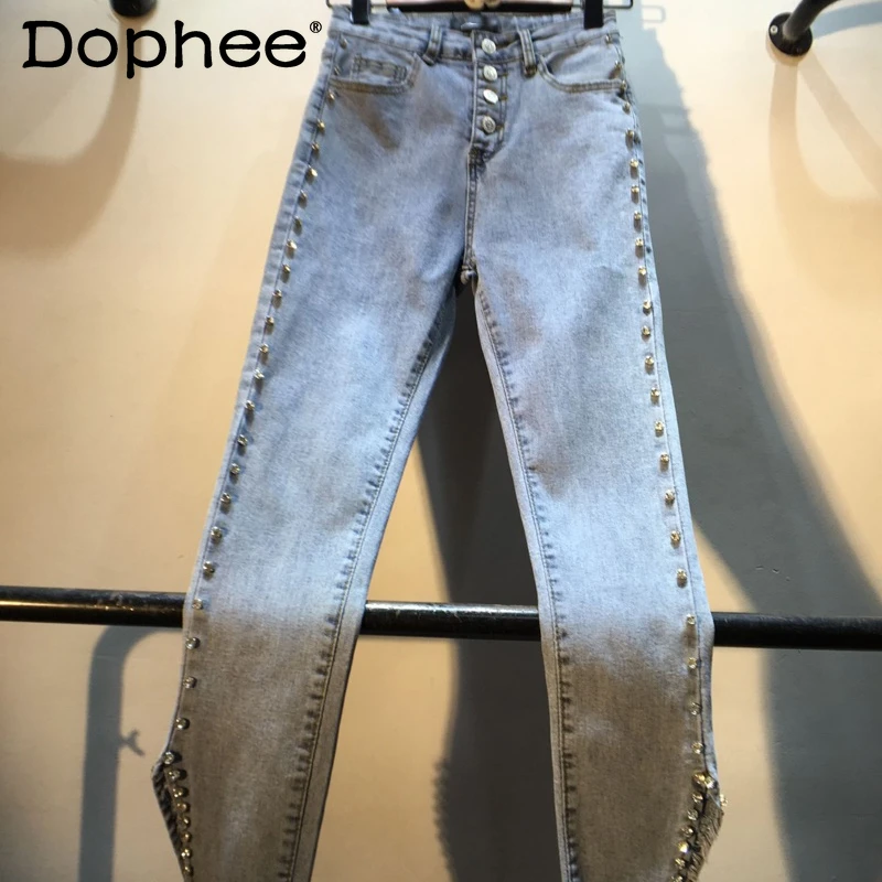 2022 Spring Summer New Rhinestone Beaded Jeans Women Irregular Trousers High Waist Slimming Cotton Stretch Denim Pants Street
2022 Spring Summer New Rhinestone Beaded Jeans Women Irregular Trousers High Waist Slimming Cotton Stretch Denim Pants Street