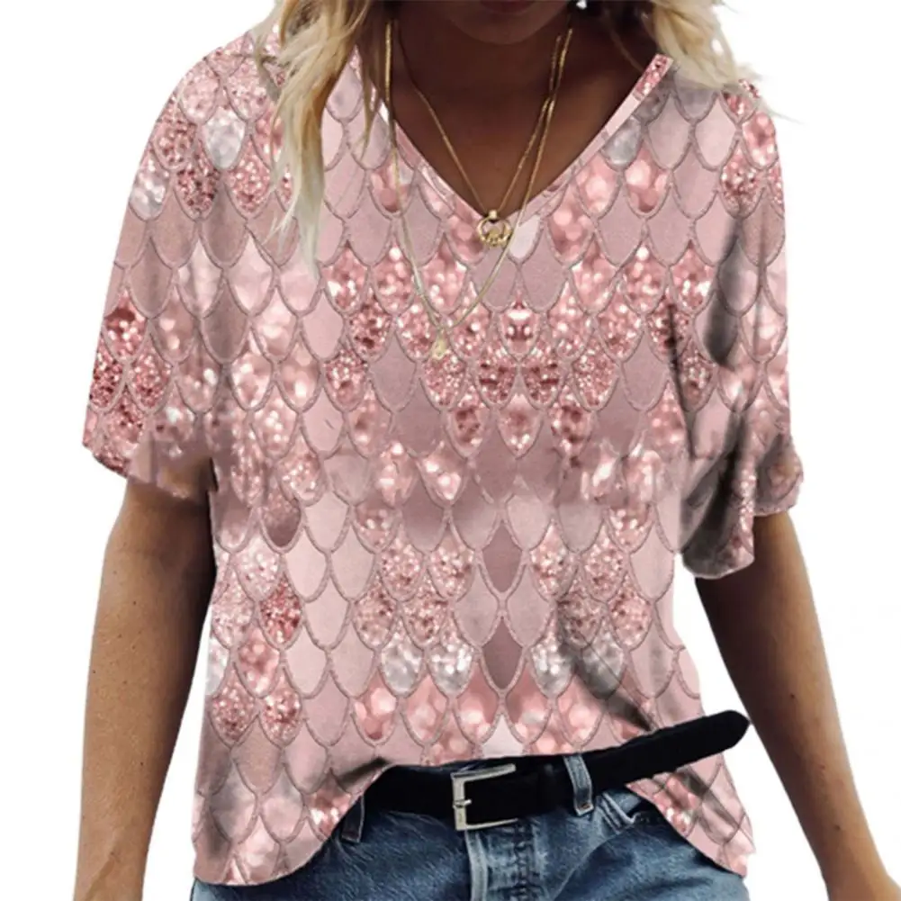 Chic Summer Top Skin-touch Tee Shirt Elastic Short Sleeve Shining Fish Scale Pattern Tee Shirt
Chic Summer Top Skin-touch Tee Shirt Elastic Short Sleeve Shining Fish Scale Pattern Tee Shirt