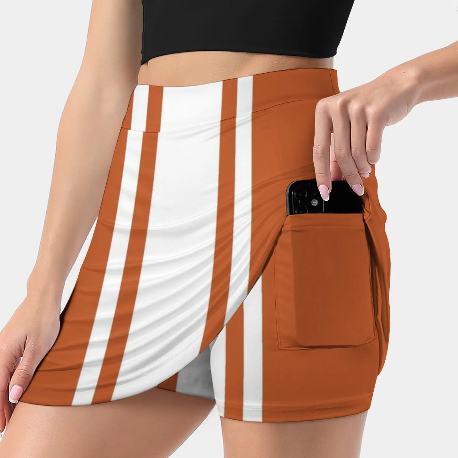 

Burnt Orange & White Vertical Power Stripe Women's skirt Mini Skirts A Line Skirt With Hide Pocket Burnt Orange Hook Em