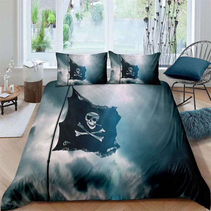 Skull Bedding Set, Nautical Decor Duvet Cover, Pirate Ship Comforter Cover, Grey Quilt Cover with Zipper Closure for Full Size
Skull Bedding Set, Nautical Decor Duvet Cover, Pirate Ship Comforter Cover, Grey Quilt Cover with Zipper Closure for Full Size