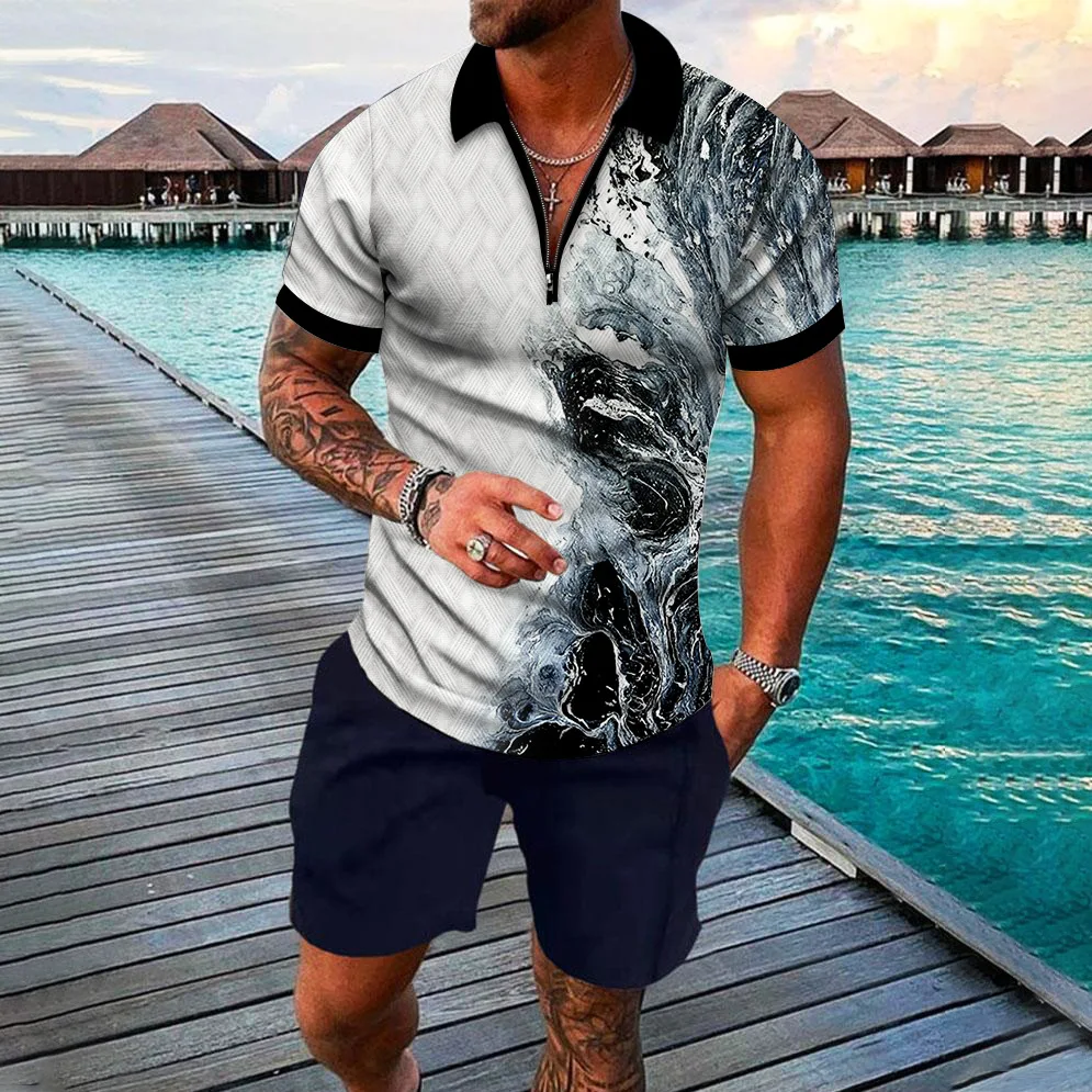Summer new men's digital printed youth dark color men's zipper leisure POLO shirt
Summer new men's digital printed youth dark color men's zipper leisure POLO shirt