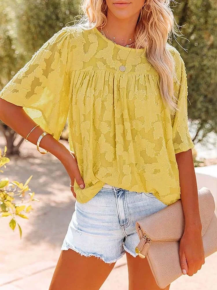 Summer Women Solid Blouse Fashion O Neck Half Sleeve Elegant Loosse Shirts Ladies Casual Chiffon Blouses Top 2022
Summer Women Solid Blouse Fashion O Neck Half Sleeve Elegant Loosse Shirts Ladies Casual Chiffon Blouses Top 2022