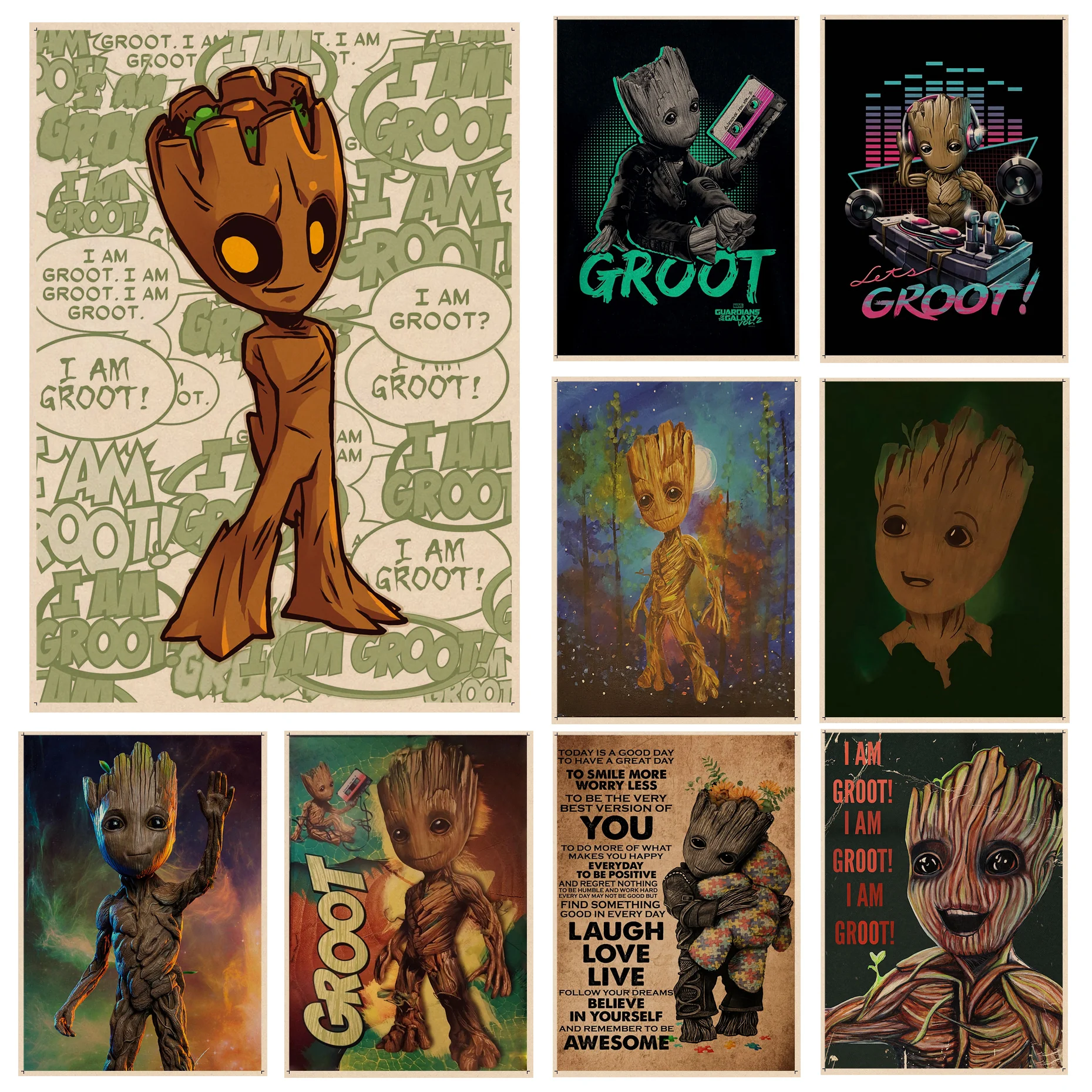 Disney Marvel Movie Baby Groot Retro Kraft Paper Poster For Living Room Bar Decoration Aesthetic Art Wall Painting
Disney Marvel Movie Baby Groot Retro Kraft Paper Poster For Living Room Bar Decoration Aesthetic Art Wall Painting