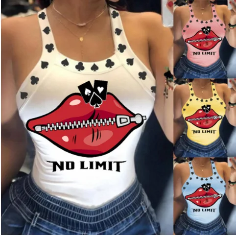 2022 Summer Women's U Neck Sexy Letter Print T-Shirt Small Tank Sleeveless Lips Top
2022 Summer Women's U Neck Sexy Letter Print T-Shirt Small Tank Sleeveless Lips Top