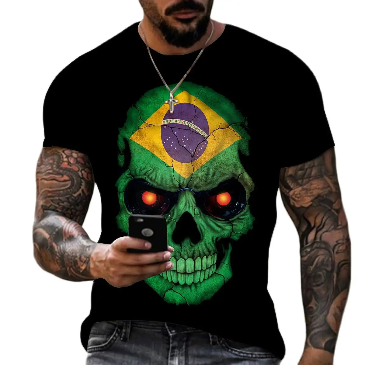 National Team Football Fans T-shirt Men Women Brazil Uk Flag3d Skull Print Summer Fashion Football T-shirt Breathable Loose Top
National Team Football Fans T-shirt Men Women Brazil Uk Flag3d Skull Print Summer Fashion Football T-shirt Breathable Loose Top