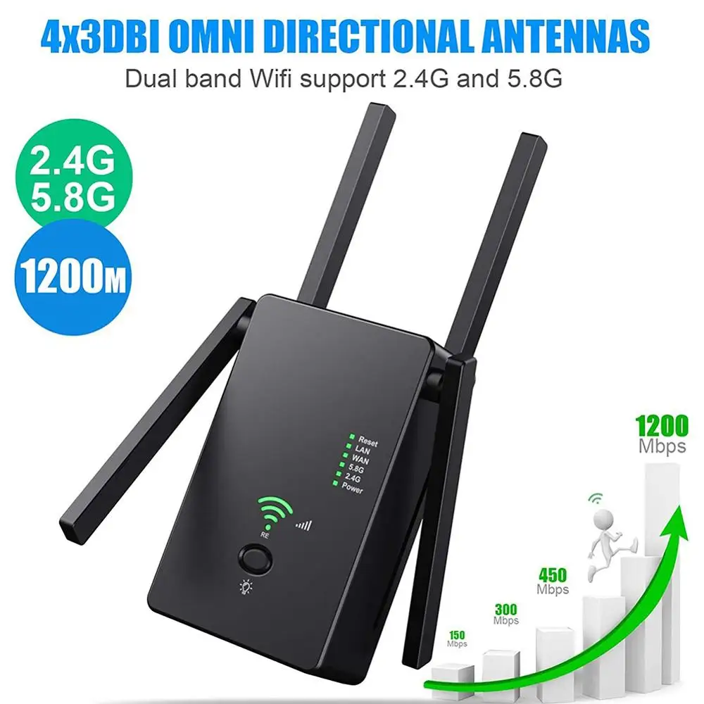 5Ghz WiFi Repeater Wireless Wifi Extender 1200Mbps Wi-Fi Amplifier 802.11N Long Range Wi fi Signal Booster 2.4G Wifi Repeater
5Ghz WiFi Repeater Wireless Wifi Extender 1200Mbps Wi-Fi Amplifier 802.11N Long Range Wi fi Signal Booster 2.4G Wifi Repeater