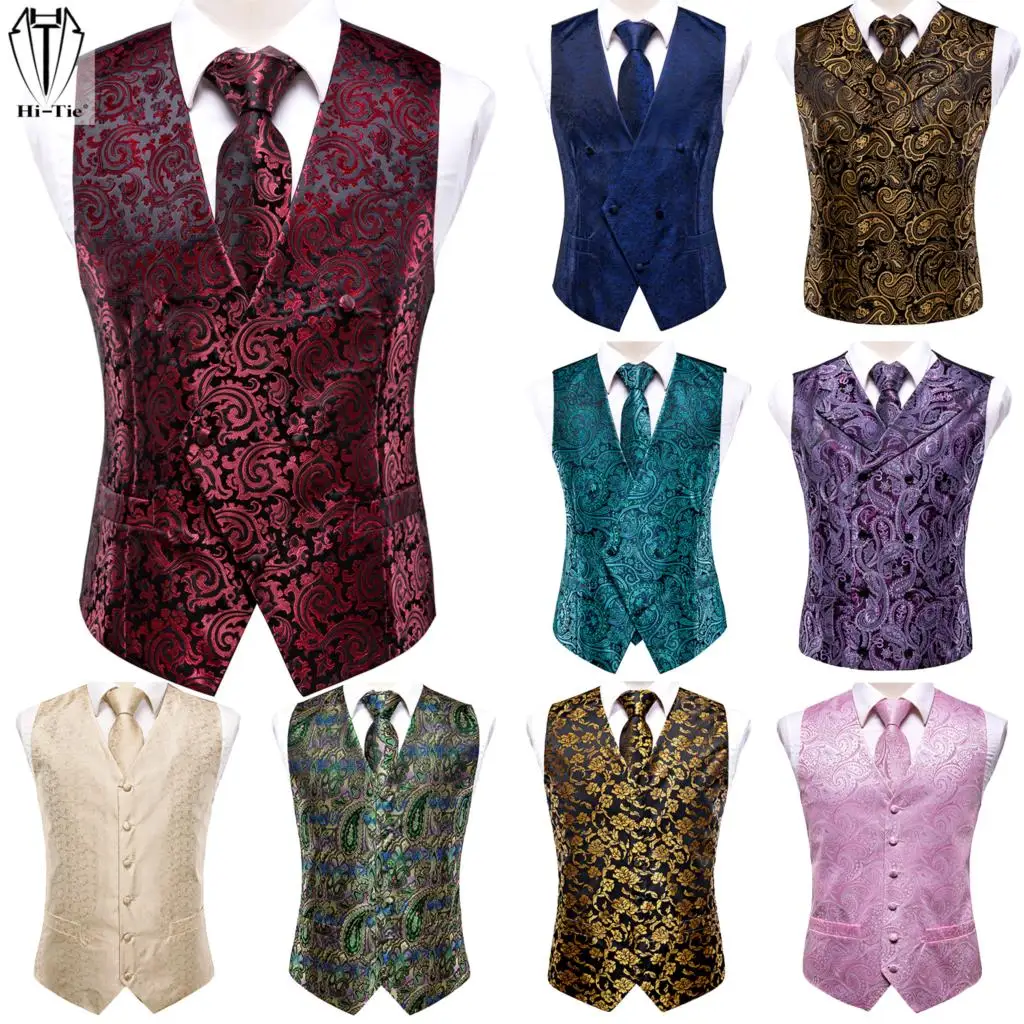Hi-Tie Silk Burgundy Mens Vests Champagne Pink Red Blue Green Waistcoat Jacket Tie Hanky Cufflinks Set for Men Wedding Office
Hi-Tie Silk Burgundy Mens Vests Champagne Pink Red Blue Green Waistcoat Jacket Tie Hanky Cufflinks Set for Men Wedding Office
