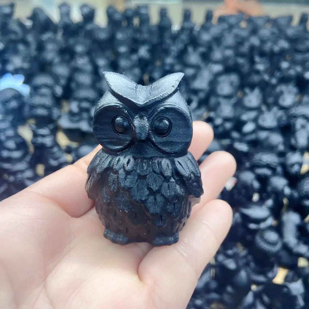 

1pcs Natural Gemstone owl Figurines black obsidian Animals stone and Healing crystals Craft Carved Statue for Home Decoration