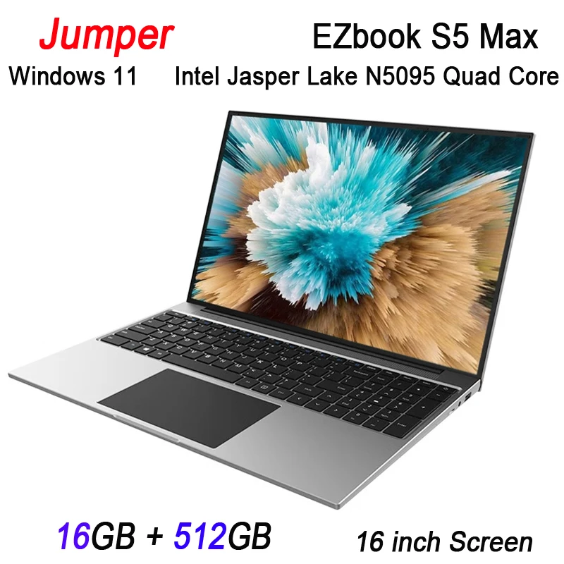 

Jumper EZbook S5 Max Laptop PC 16GB RAM 512GB ROM Windows 11 Intel Jasper Lake N5095 Quad Core 2.9GHz 16.0 inch 1920x1080 Screen
