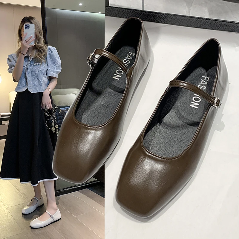 

Commuting Leather Shallow Cut Women's Shoes Flat Shoes Mary Jane Shoes Casual Square Toe Ballet Shoes