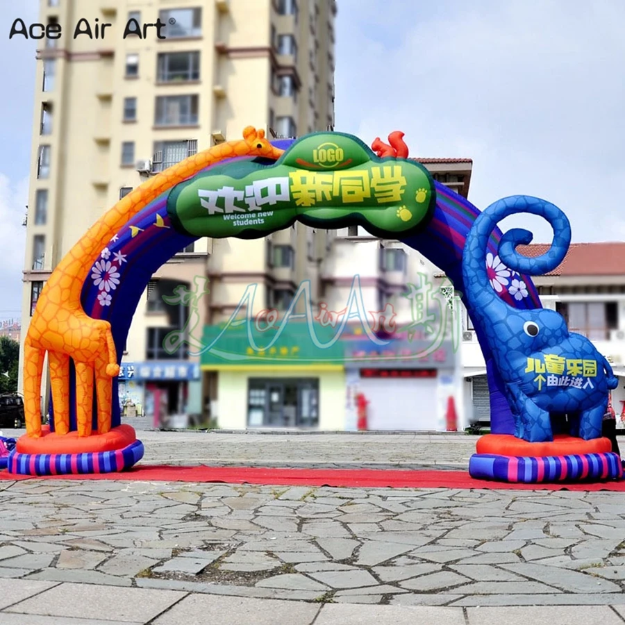 

8mWx4.5mH Attractive Inflatable Animal Arch Giraffe And Elephant Archway For Zoo/Children's Park Made By Ace Air Art