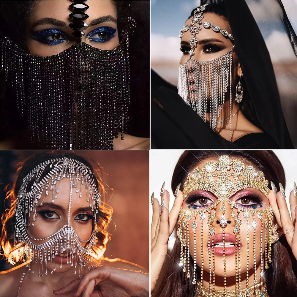 Fashion Charming Rhinestone Tassel Veil Masks for Women Bohe Face Jewelry Chain Masquerade Dance Party Sexy Costume Accessories
Fashion Charming Rhinestone Tassel Veil Masks for Women Bohe Face Jewelry Chain Masquerade Dance Party Sexy Costume Accessories