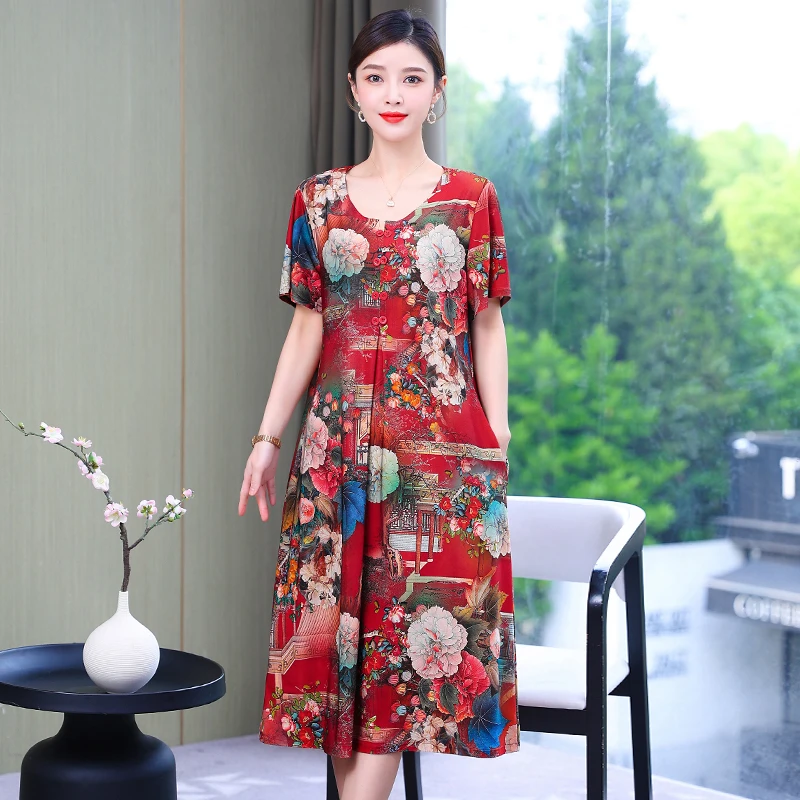 Elegant Midi Dresses for Women 2022 New Short Sleeve Summer Vintage Dress Women's Summer Sundresses Middle-aged Female Clothing
Elegant Midi Dresses for Women 2022 New Short Sleeve Summer Vintage Dress Women's Summer Sundresses Middle-aged Female Clothing