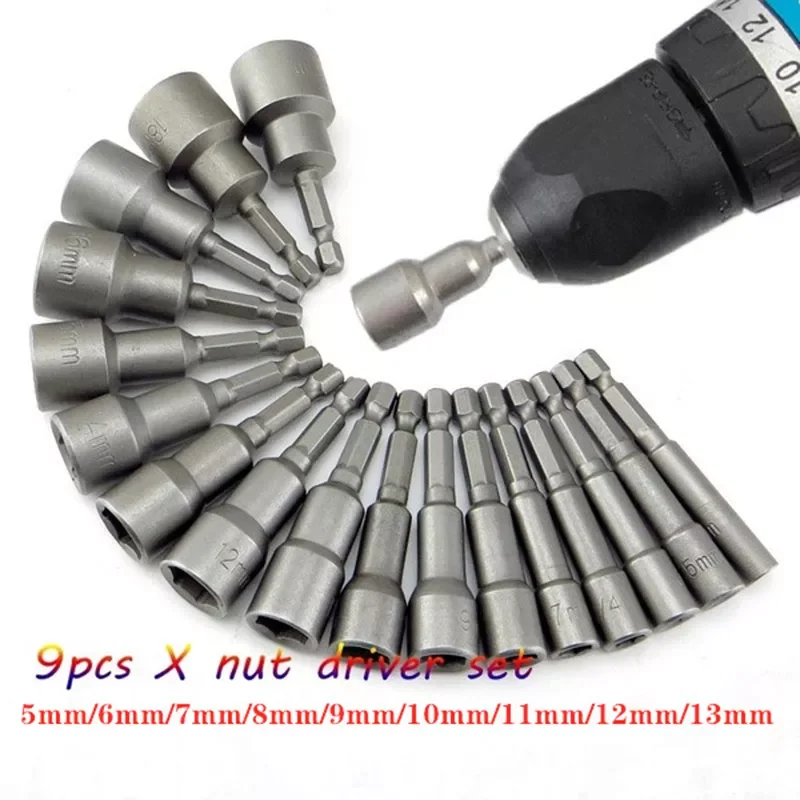 9pcs/set 5mm-13mm Hex Socket Sleeve Nozzles Nut Driver Set for Power Drills Impact Drivers Power Screwdriver Handle Tools
9pcs/set 5mm-13mm Hex Socket Sleeve Nozzles Nut Driver Set for Power Drills Impact Drivers Power Screwdriver Handle Tools