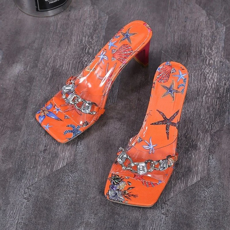 Women 2022 New Summer Sandals Slippers Ladies Hot Metal Decoration Chain Transparent High Heels Female Open Toe Party Slides 
Women 2022 New Summer Sandals Slippers Ladies Hot Metal Decoration Chain Transparent High Heels Female Open Toe Party Slides