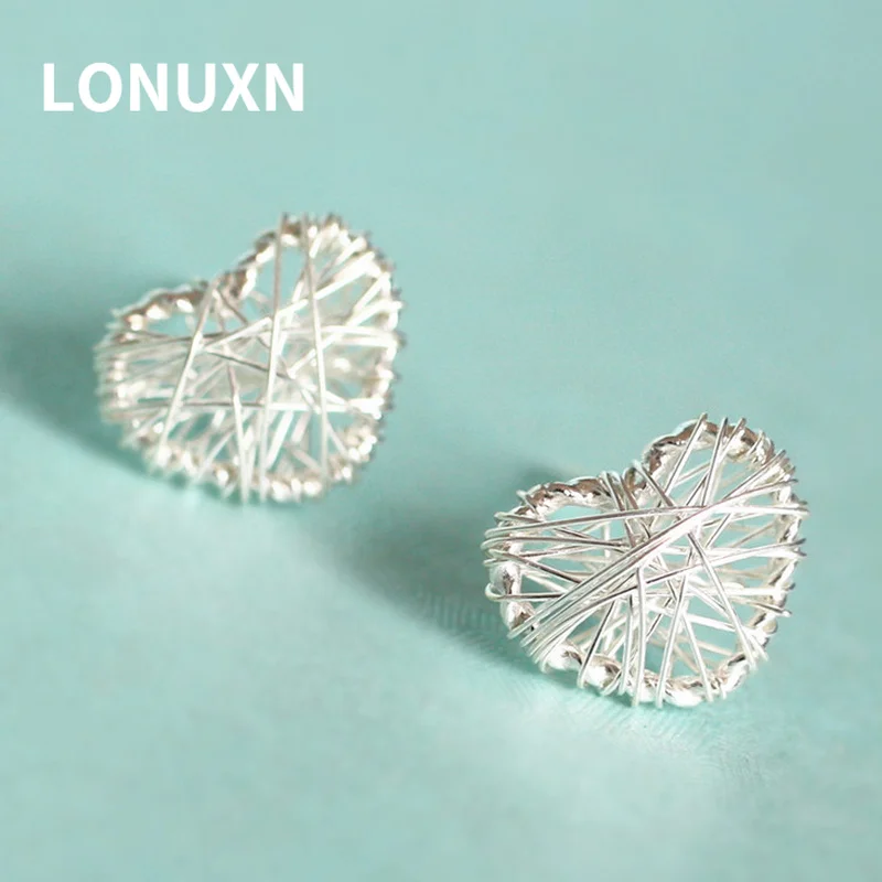 

Womens Fashion Stud Earrings White Micro Pave Charms Jewelry 925 Sterling Silver Earings Heart Srars Hollow Shape Cute Gift