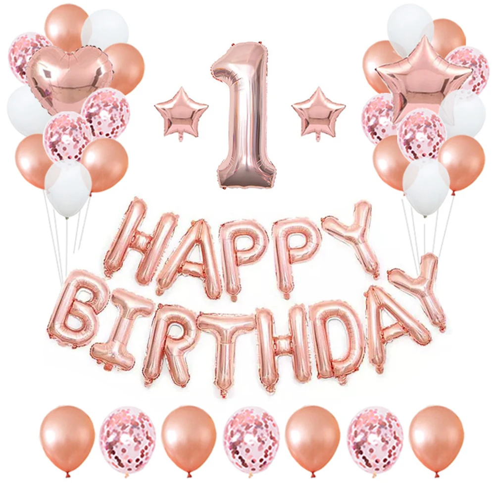 

Rose Gold Happy Birthday Party Balloons Letter Foil Balloon Baby Shower Anniversary Event Kids Banner Wedding Decor Supplies