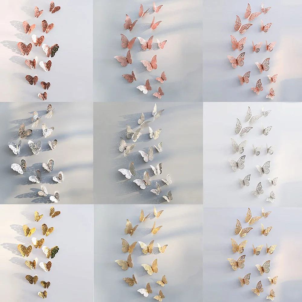 12Pcs/Set Hollow 3D Butterfly Wall Stickers For Wedding Decoration Living Room Window Home Decor Gold Silver Butterflies Decals
12Pcs/Set Hollow 3D Butterfly Wall Stickers For Wedding Decoration Living Room Window Home Decor Gold Silver Butterflies Decals