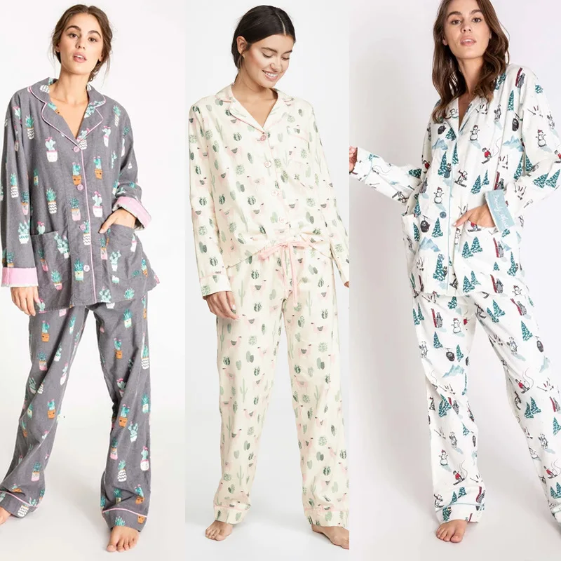 

Home wear P.J. Salvage Pajamas Female Winter WOMAN PAJAMA SET Homewear 100% Cotton Thick Warm lounge wear pjs