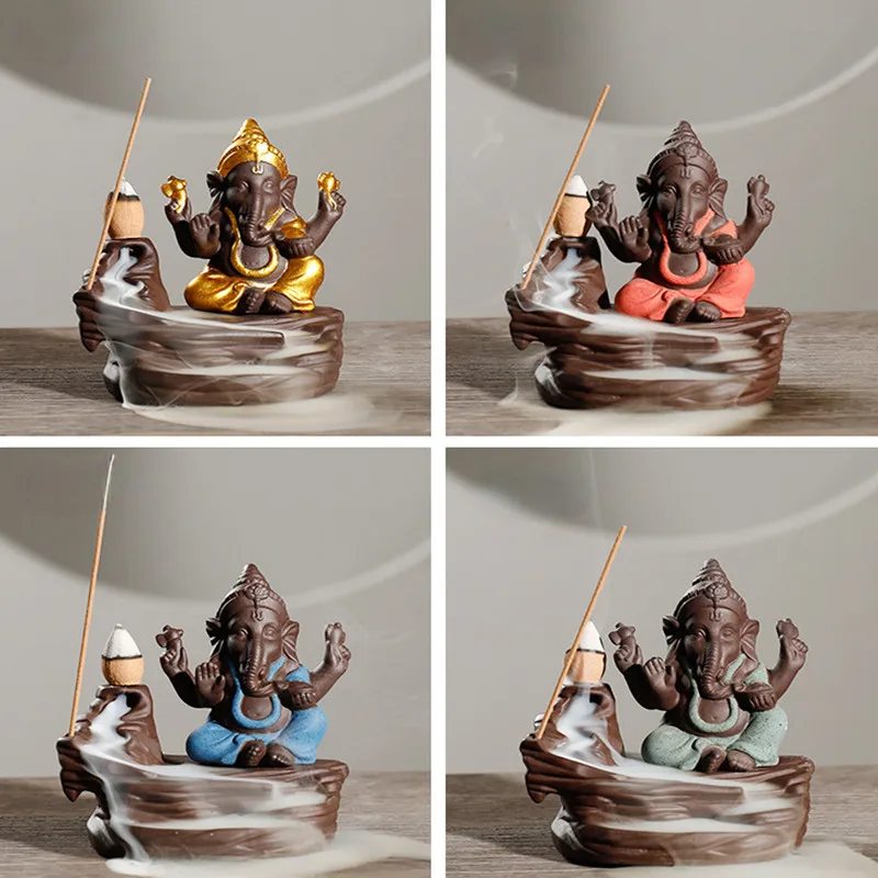 

Elephant Backflow Waterfall Incense Burner Holder Incense Cones Holder, Home Deco,Zen Decor,Garden Decor Handicraft Artwork Gift