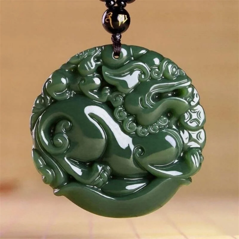 

Hot Selling Natural Hand-carve Hetian jade Cyan Lucky Pixiu Necklace Pendant Fashion Jewelry Accessories Men Women Luck Gifts1